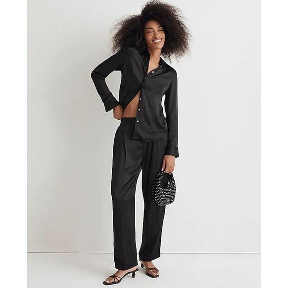 Madewell Tops - NWT Madewell Satin Darted Button-Up Shirt True Black Women's Size 14 #NN947